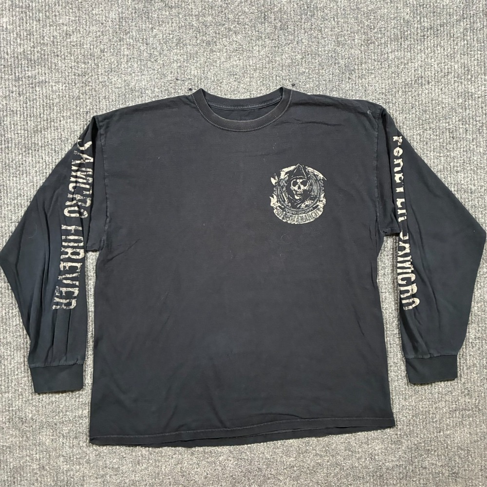 Sons of Anarchy Mens Long Sleeve T-Shirt 2XL Black Graphic Reaper Skull Biker